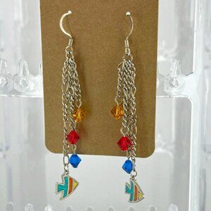 Dangle Earrings Fishies with Bubbles, colored crystals and enameled fish charms